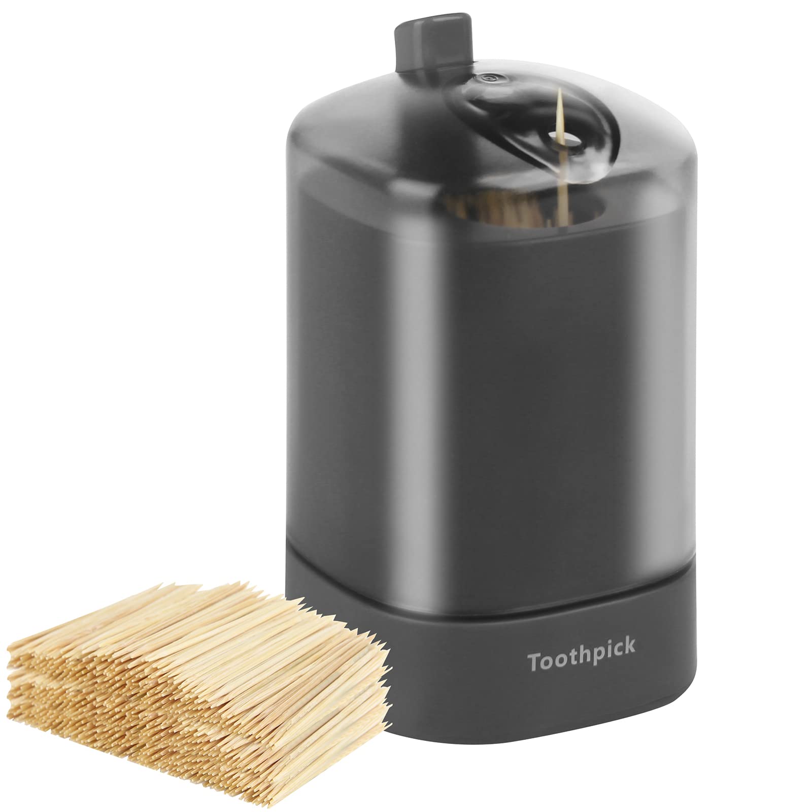 Photo 1 of TRTRin Toothpick Dispenser-With Bamboo Wooden Toothpicks [600 Count], Pop-Up Automatic Toothpick Holder Dispenser, for Kitchen Restaurant Sturdy Safe Container Grey toothpick holder.