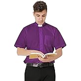 IvyRobes Men's Short Sleeves Tab Collar Clergy Shirt Purple XXX-Large (Necksize 17")