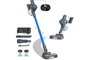 FABULETTA Cordless Vacuum Cleaner for Home, 400W Lightweight Vacuum Cleaner with MAX 47Min Detachable Battery, Brushless Motor, 6 in 1 Stick Vacuum for Hardwood Floors and Carpet Pet Hair Car（Blue）