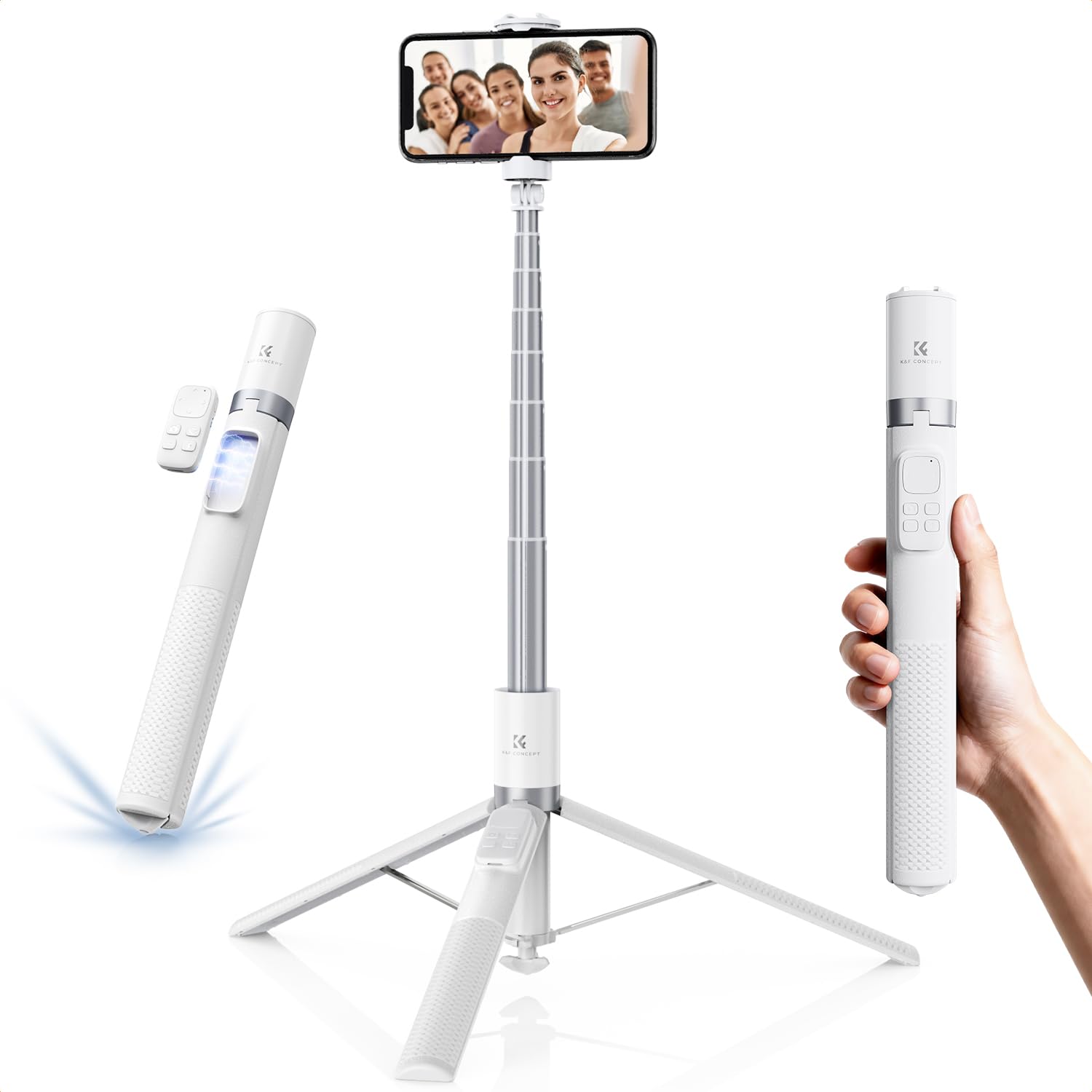 K&F CONCEPT 69" Selfie Stick, Pop Open & Quick Fold Phone Tripod, 360° Rotatable Selfie Stick with 9 Button Bluetooth Remote, Cell Phone Tripod for Travel, Live Streaming, Vloggers