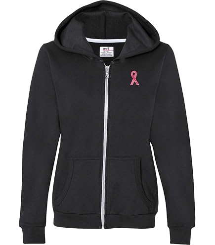Amazon.com: Ladies Pink Ribbon Survivor Black Full Zip Hoodie