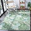 Safavieh Barbados Collection BAR592X Tropical Botanical Indoor/ Outdoor Area Rug, 5' 3" x 7' 6", Green/Teal