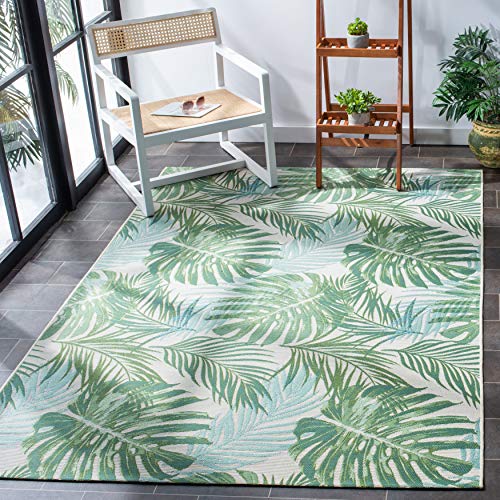 Safavieh Barbados Collection BAR592X Tropical Botanical Indoor/ Outdoor Area Rug, 5' 3" x 7' 6", Green/Teal
