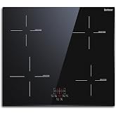 Karinear 24 Inch Induction Cooktop 4 Burner Electric Cooktop, Drop-in Stove | Drop-in Induction Burner with Timer and Child Lock, Pause Function, Black Smooth Glass, 6400W, 220-240V, Hard Wired, No Plug