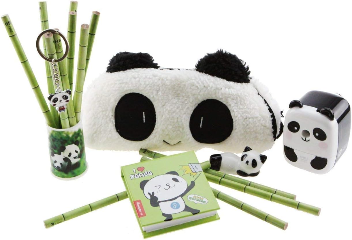 Amazon かわいい パンダのテーマ 文房具 6点セット 筆箱 鉛筆 筆立て 鉛筆削り メモ帳 キーホルダー ミニパンダおもちゃ 小学生 入学準備 新学期 プレゼント 雑貨 ペンケース 文房具 オフィス用品