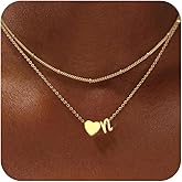 Lisitine Gold Initial Necklace for Women, 14k Gold Plated Heart Initial Letter A-Z Pendant Necklace Dainty Layered Gold Choker Necklaces for Women Trendy Jewelry Birthday Gifts