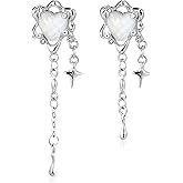 Peasimy Silver Moonstone Heart Stainless Steel Earrings for Women Star Tassel Dangle Earrings Jewelry Gifts