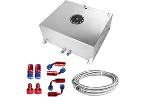 Edicapo Universal 20 Gallon 80L Fuel Cell Tank Polished Aluminum Silver with Cap/Level Sender/12FT Oil Feed Line