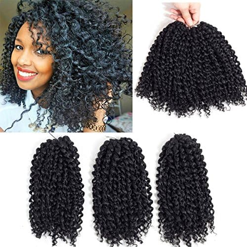 Mali Bob Crochet Hair Extensions Crochet Braids Curly 3pcs 8inch Ombre Afro Synthetic Braiding Hair Extensions (1B Black)