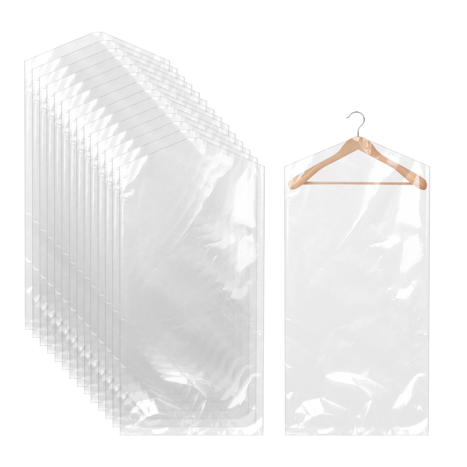 15 Pack Plastic Garment Bags 23.6× 47.2 inches Clear Dress Covers Clothes Covers Protector Bags