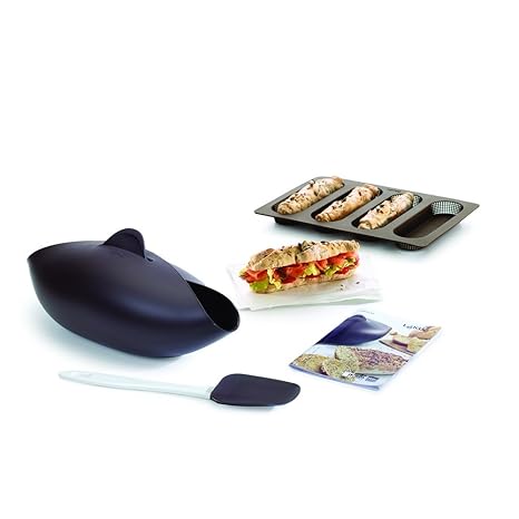 Lékué Brotbackschale/Baguette-Backform Set, Silikon, Schwarz 30 x 25 x 15 cm