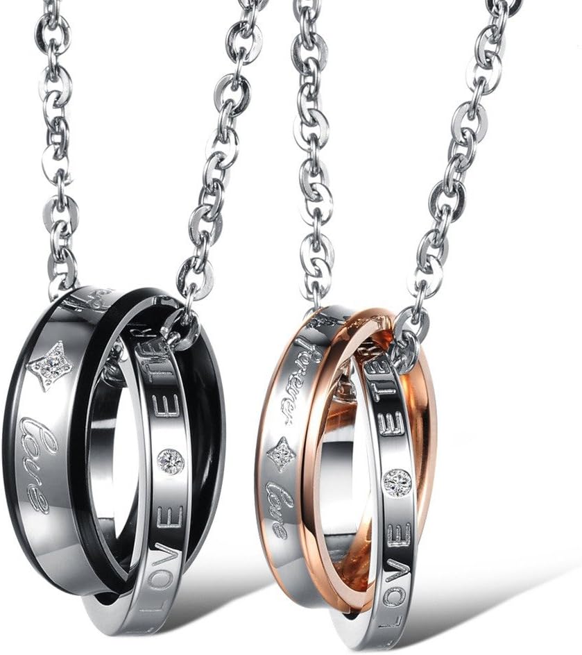 Jewow Jewellery 2 Pieces Stainless Steel Engraved Promise Necklaces Gifts for Couples