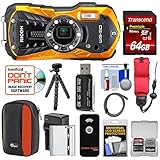 Ricoh WG-50 Waterproof/Shockproof Digital Camera (Orange) with 64GB Card + Battery & Charger + Case + Tripod + Floating Strap + Kit