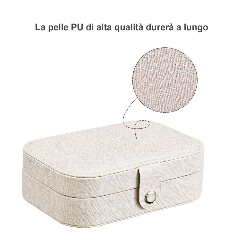 Scatole portagioie Gioielli da Viaggio da Donna Organizzatore Organizzatore Gioielli Scatola immagazzinaggio Piccole Dimensioni Scatola di Gioielli per Anelli Orecchini Collane Bracciali (Bianca)