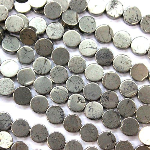Natural Genuine Pyrite Flat Coin Gemstone Beads for Jewerly Bracelet Making (8mm)
