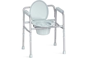 HOMLAND 3-in-1 Bedside Commode with Sturdy Dual-Crossbar Support Construction, Stable Commode Toilet with 7.5Qt Bucket, 350 Lbs Bedside Commodes for Seniors, Silver