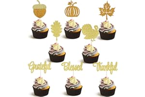 Bekaterea 24 PCS Thanksgiving Cupcake Toppers，Autumn Harvest Themed Cake Decoration，Turkey Food Featured Pumpkin Party Decoration，Thanksgiving Party Decoration supplies