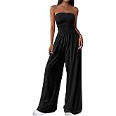 PRETTYGARDEN Womens Trendy Strapless Rompers 2026 Ruched Tube Top Wide Leg One Piece Jumpsuits Beach Vacation Summer Outfits