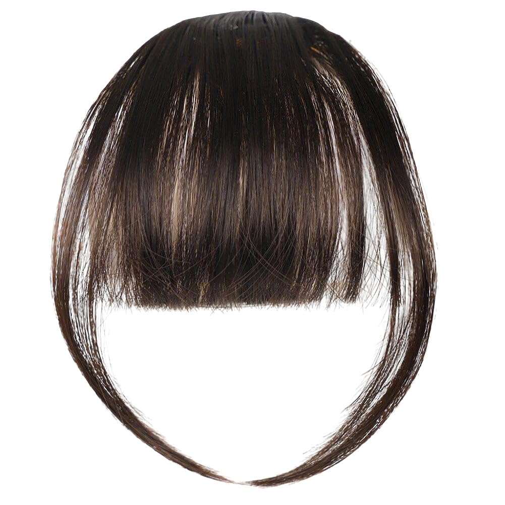 LOPHE Clip in Bangs, Chemical Fiber Hair Clip in Fringe Bangs, Bangs Clip in Hair Extensions, Wispy Bangs Clip with Curved Bangs, Temples Hairpieces for Women (Dark Brown)