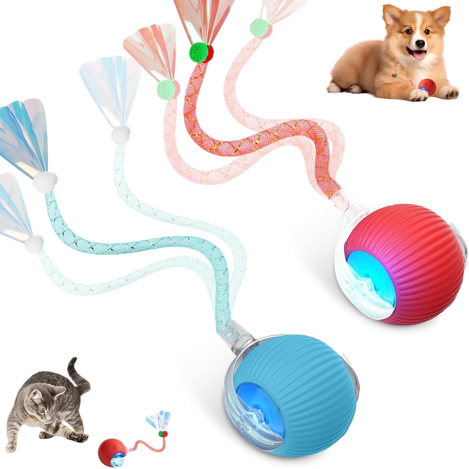 Photo 1 of ***MISSING RED ONE*** Interactive Cat Toys for Indoor Cats, Automatic Kitten Toys for Bored Indoor Adult Cats, Smart Kitten Rolling Ball Moving Balls Toy, Rechargeable Dog Cat Ball for Enrichment Exercise (Red+Blue)