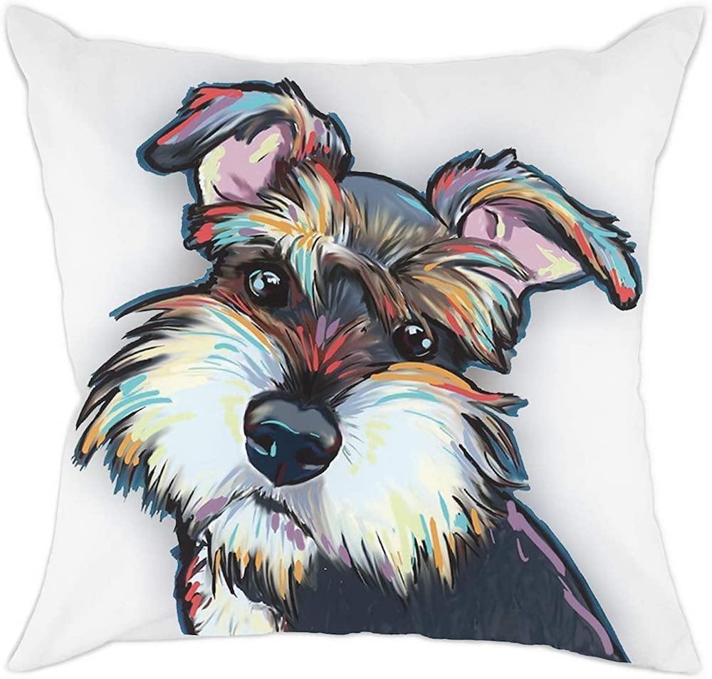 The Beach Stop Decorative Watercolour Schnauzer Dog Scatter Cushion Cover | Home Decor Inspo | Gift Idea for Dog Lovers | 45x45cm 18x18” | Schnauzer