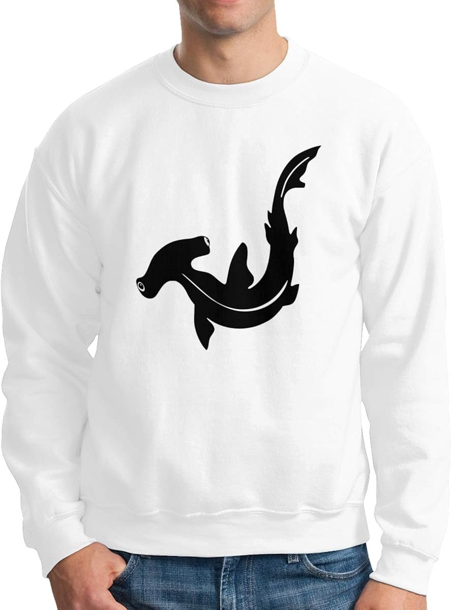 Hammerhead Shark Silhouette Men Crewneck Long Sleeve Pullover Round Collar Sweatshirt