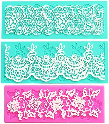 Set of 3, Rose Shaped Decorating Tools, Little Flowers Embossing Cake Lace Fondant Mold, Rattan Shaped Sugar Veil Cupcake Mat Silicone Molds for Cake Decorating or Arts, Crafts - By Sago Brothers
