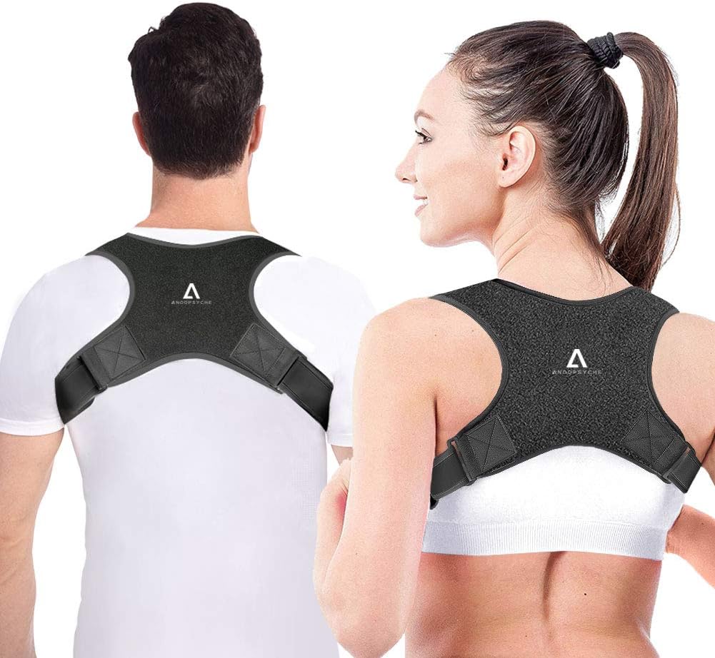 Anoopsyche Posture Corrector for Women Men, Adjustable Upper Back Brace, Physical Therapy Posture Brace for Back, Shoulder, Spinal Support Relief Neck Pain with Anti-scratch Pads