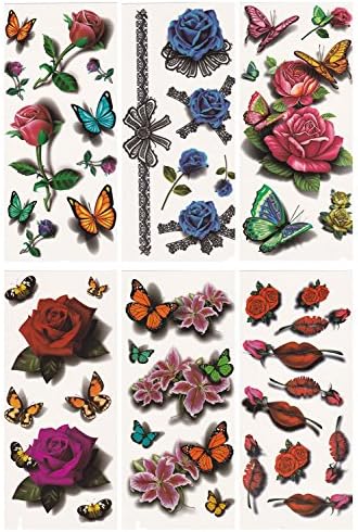 Tato Fashion 3D Body Art Temporary Tattoo Stickers 6 Different Sheets Flower