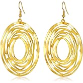 Hpoewre Large Gold Earrings, Big Earrings for Women, Long Dangling Bohemian Earrings, Gold Drop Earrings, Handmade Trendy Geometric Fish Hook Statement Earrings