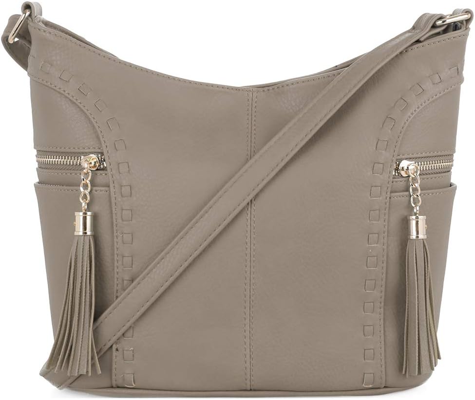 DELUXITY | Crossbody Hobo Slouch Bucket Purse Bag | Side Pockets with Tassel | Adjustable Strap