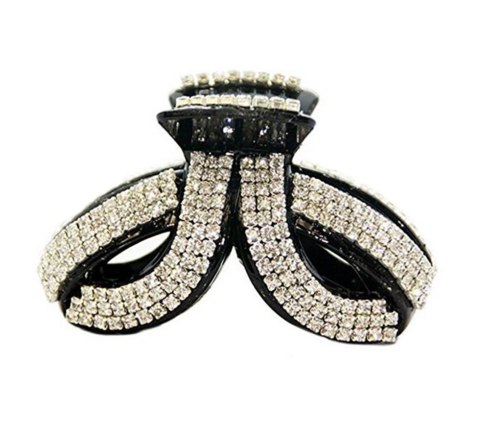 Women Elegant Twist Rhinestone Crystal Hair Clip Acrylic Jaw Clip Girls Hairpin Hair Claw Hair Accessories (Black - A#)