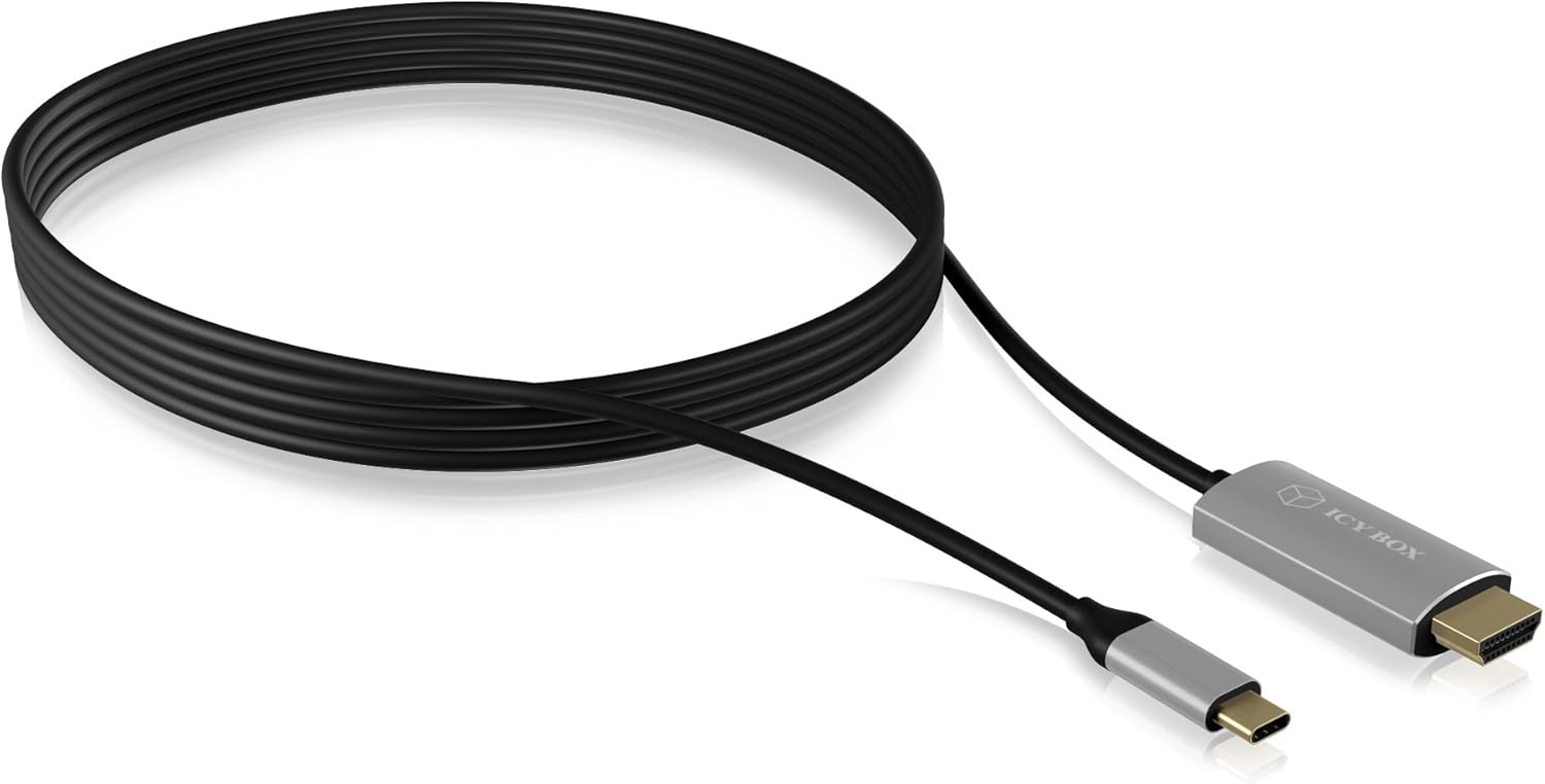 ICY BOX IB-CB020-C Active USB-C to HDMI Cable (1.8 m), UHD (2160p), HDCP 2.2, Converter, Black, 1,8 cm