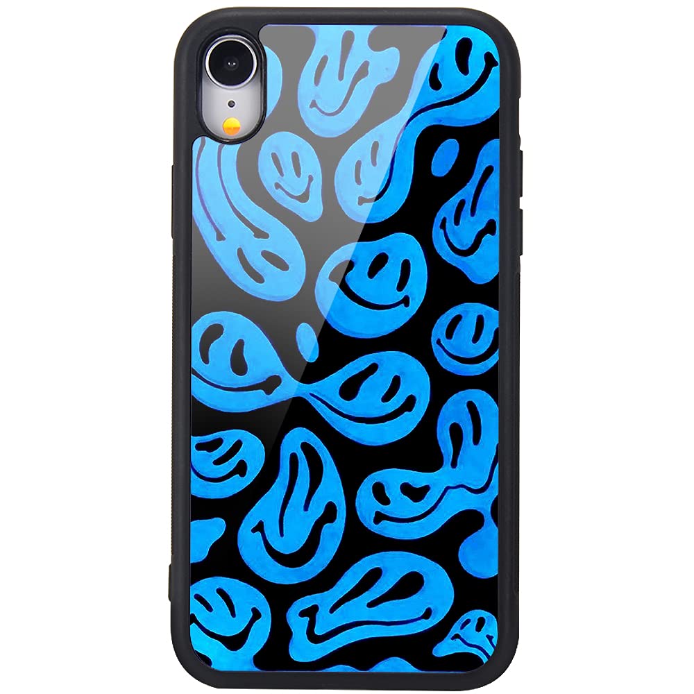 MAYCARI Blue Smile Printed Cases for iPhone XR，Cute Soft TPU Hard Back Shatter-Resistant Shockproof Anti-Fall Protective Girly Abstract Painting Art Cover Case for iPhone XR
