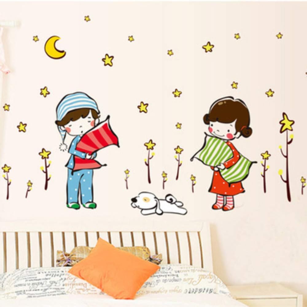 Pegatinas de pared y murales para niños con almohadas, estrellas, luna