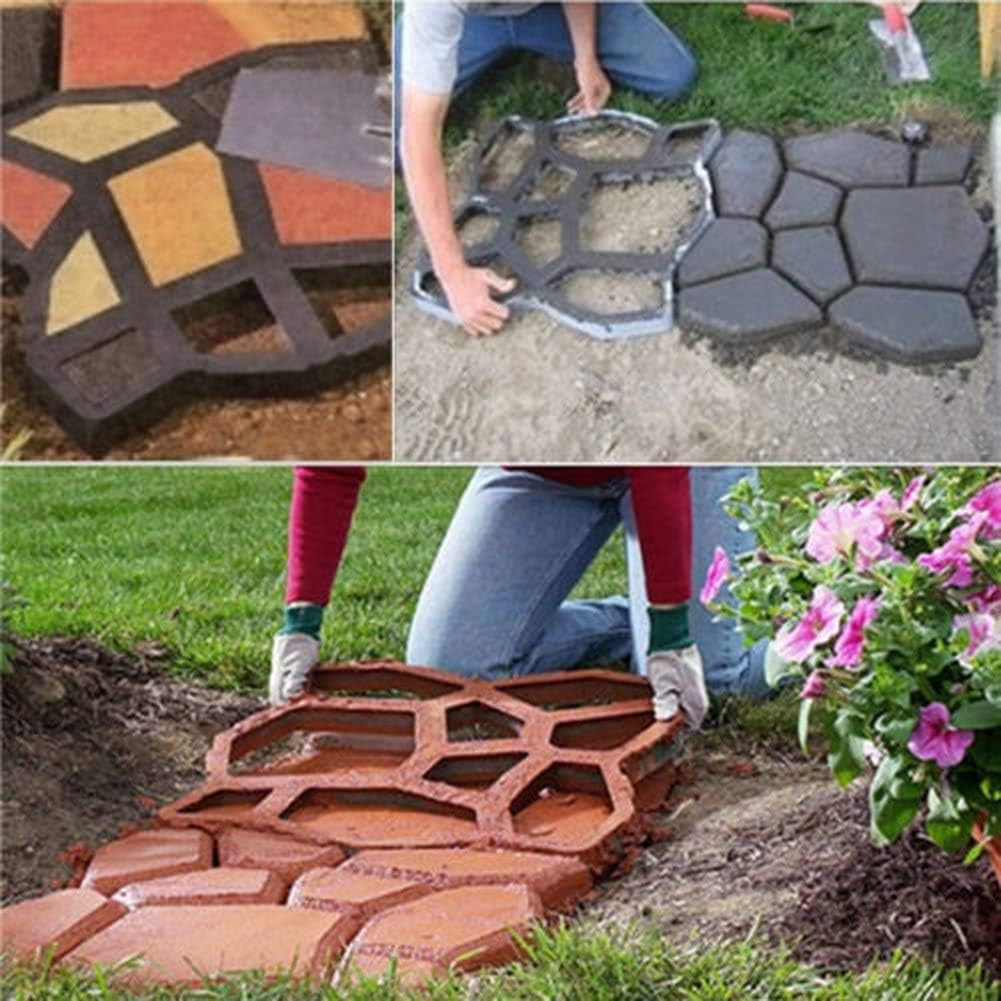 Hardscaping Materials - Walk Maker, Pathmate Stone Moldings Paving Pavement Concrete Molds Stepping Stone Paver Walk Way Mold for Patio, Lawn & Garden(Big Size:16.9 x 16.9 x 1.6 inch)