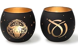 Taurus Gifts for Women Men - Zodiac Candle Holder Set of 2, Laser Engraved Glass Tealight Candle Holder for Astrology Decor, 