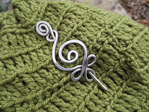 Celtic Budding Spiral Aluminum Shawl Pin, For Knitted or Crocheted Scarf Pin, Sweater Brooch - Image 3