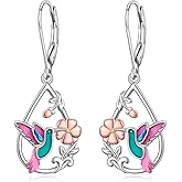 SHAOAN 925 Sterling Silver Hummingbird Dangle Drop Earrings for Women Flower Earring Jewelry Gifts for Birthday Anniversary Mother’s Day