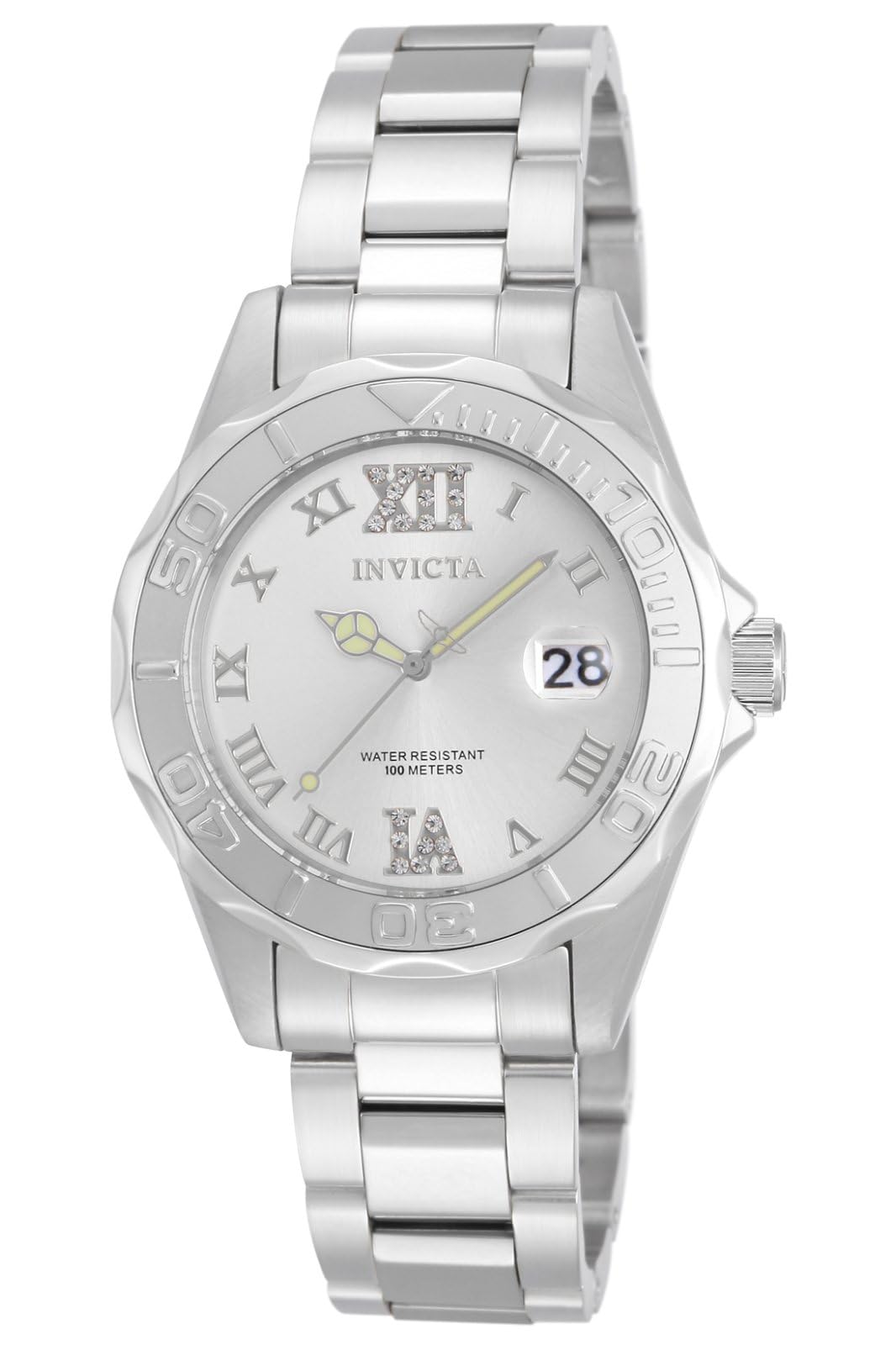 Invicta Pro Diver 12851 Women's Watch - Waterproof - Analogue - Quartz Movement - stainless steel with silver dial - 38mm