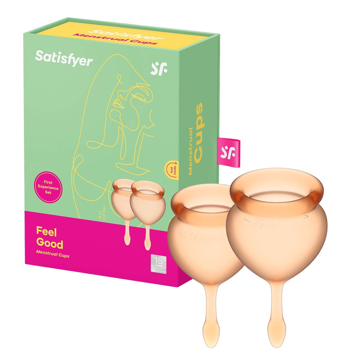 Satisfyer Feel Good Menstrual Cup 2 Pieces | Reusable & Sustainable Menstrual Cups, 15 & 20 ml | Easy to Clean & Comfortable | Long-Lasting Protection Medical Silicone: Orange