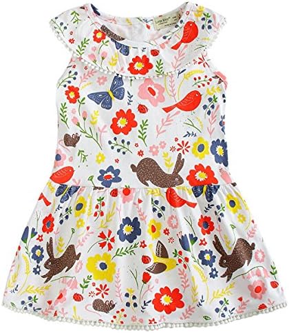 Jobakids Girls Dresses Sleeveless Summer Cotton Cute Print Casual Dress for Toddler(3T,White