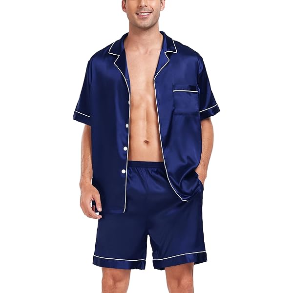 Lounge Set YIMANIE Mens Silk Satin Pajamas Set Short Sleeve And