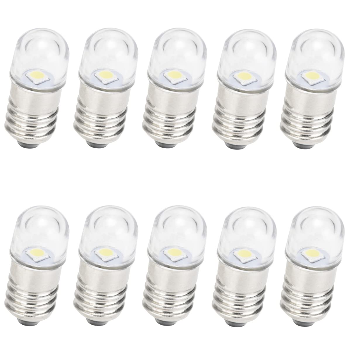 GutReise AC/DC E10 Bulbs, 10pcs 3 Volt Cold White E10 Replacement Bulbs Miniature Screw LED Lamps 0.5Watts 65Lm (3 Volt, Cold White)