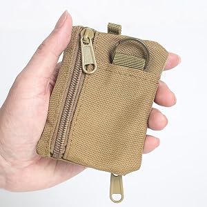 1 Pcs Tactical Coin Pouch for Men, Canvas Wallet with Keychain, Outdoor Change Purse for Pocket, Backpack, or Belt Loop