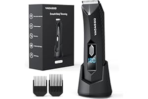 VACASSO Electric Body Hair Trimmer for Men Ball/Pubic/Groin,Body Shavers for Men w/Light&LED Display,Waterproof Wet/Dry Clippers,Male Hygiene Grooming Razor w/USB Recharge Dock,Ceramic Blade Head
