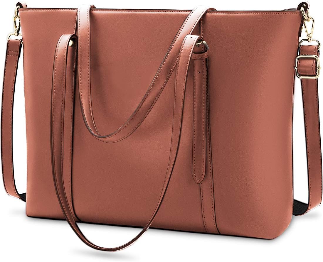 Laptop Bag for Women Lightweight Leather Work Tote Waterproof Business Office School Computer Bag for 15.6 Inch Laptop & Tablet Professional Large Capacity Briefcase Handbag Shoulder Bag Black Coffee