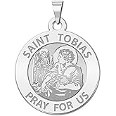 PicturesOnGold.com Saint Tobias Round Religious Medal - 2/3 Inch Size of Dime, Sterling Silver