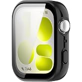 Disscool Full Coverage Case with Screen Protector Compatible with Huawei Watch Fit 5 PC and Real Glass Protective Case Cover Smart Watch Accessories(Smooth Black)