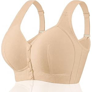 FHTECO Daisy Bras for Older Women Floral Plus Size Bra Wireless Front Closure Bras for Senior Daisy Comfort Tshirt Bra